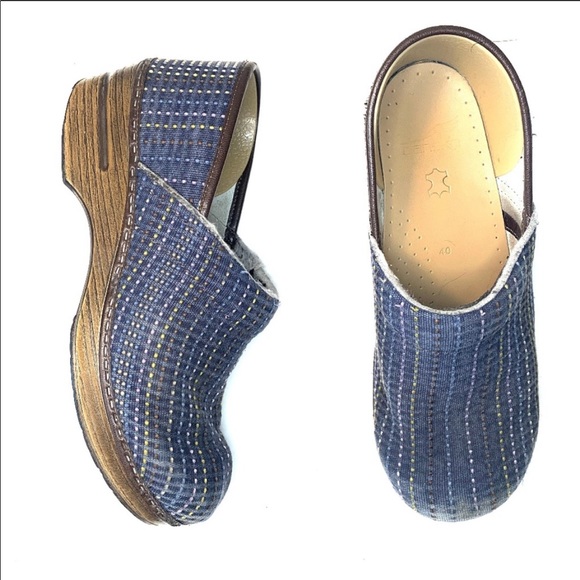 Dansko Shoes - DANSKO | Blue Fabric Polka Dot Slip On Clogs 40